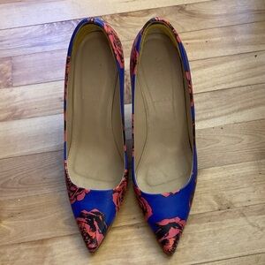 J.Crew Roxie Rose Printed leather Heels USED Sz 7.5